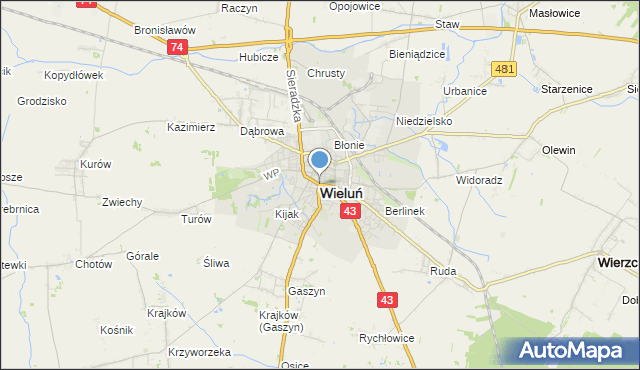 Mapa Polski Targeo, mapa Wieluń, Wieluń na mapie Targeo